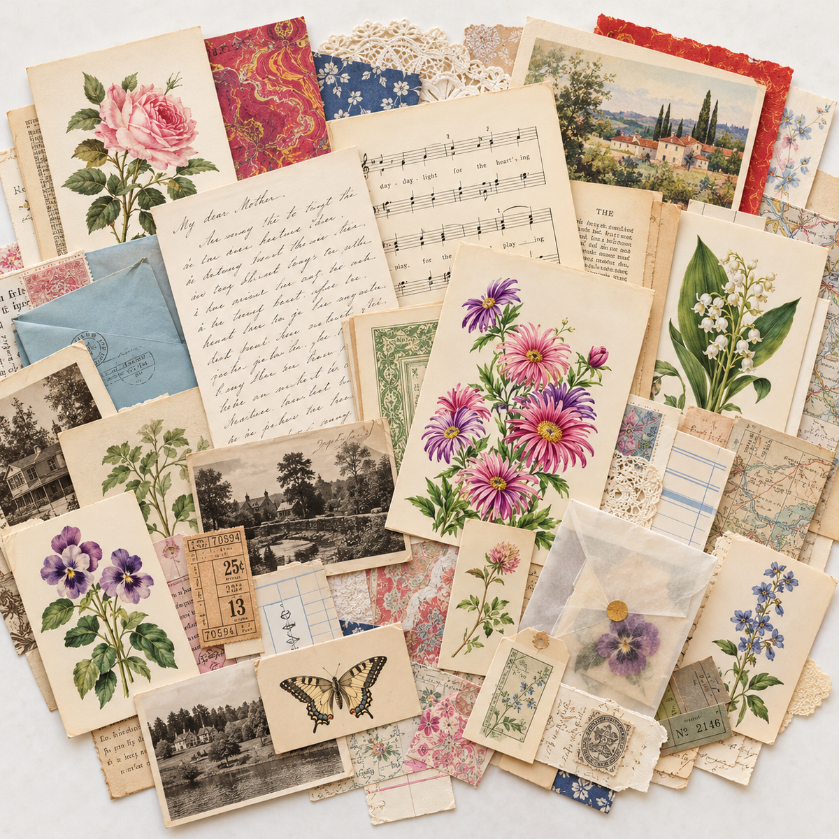 50-Piece Authentic Vintage Ephemera Kit
