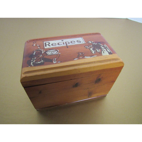 Vintage Wooden Recipe Box w/ Category Diviers & Blank Cards Lake of Ozarks Stamp