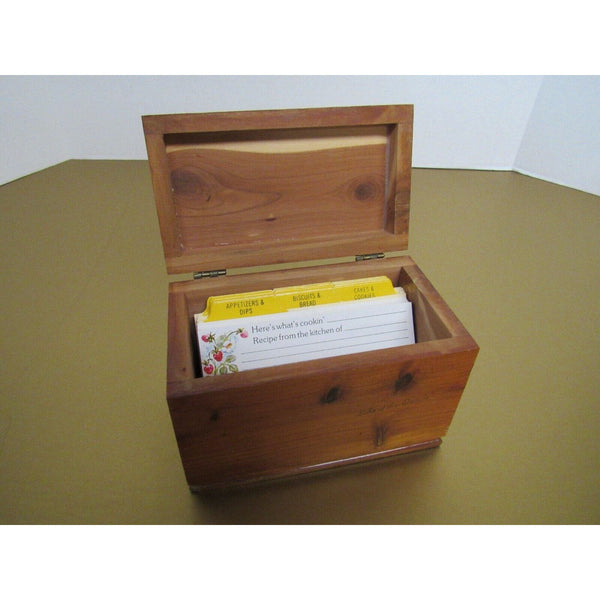 Vintage Wooden Recipe Box w/ Category Diviers & Blank Cards Lake of Ozarks Stamp